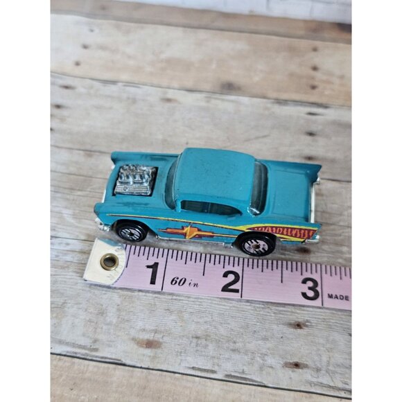 Hot Wheels 57 Chevy Teal Flames 1976 Malaysia Vintage Diecast Muscle Car - Picture 6 of 6